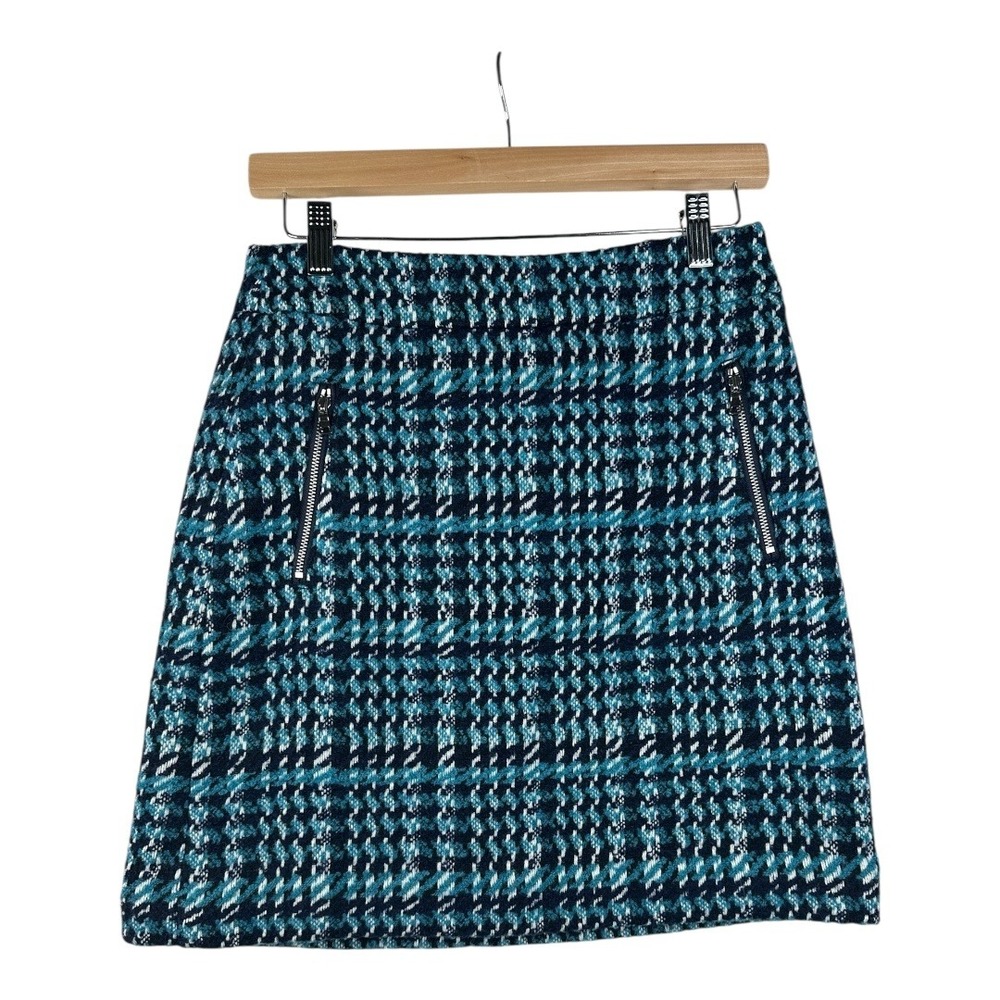 Loft Houndstooth Mini Skirt size 0 Green/Blue
